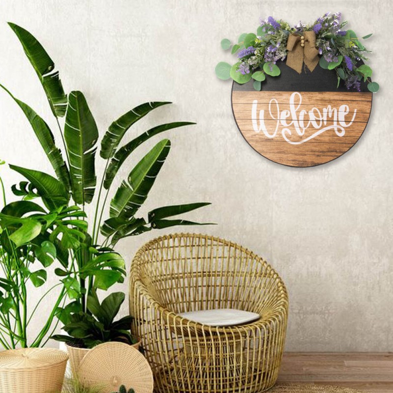 Welcome χειροποίητο ξύλινο διακοσμητικό τοίχου με τεχνητά λουλούδια  47 εκ